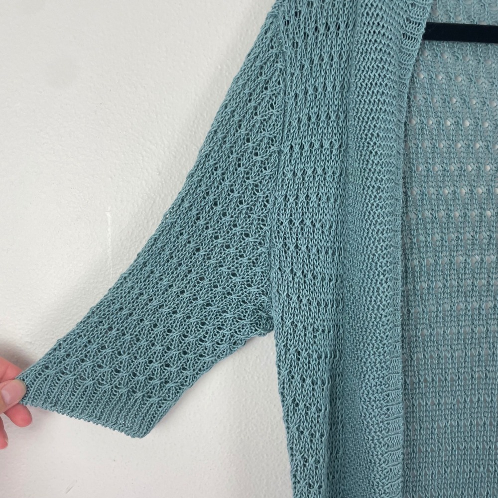 BOSS Hugo Boss Knit Cardigan Sweater Women's Small Blue Open‎ Front 100% Linen - Picture 3 of 9